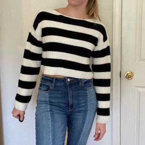 Black and white striped cropped sweater